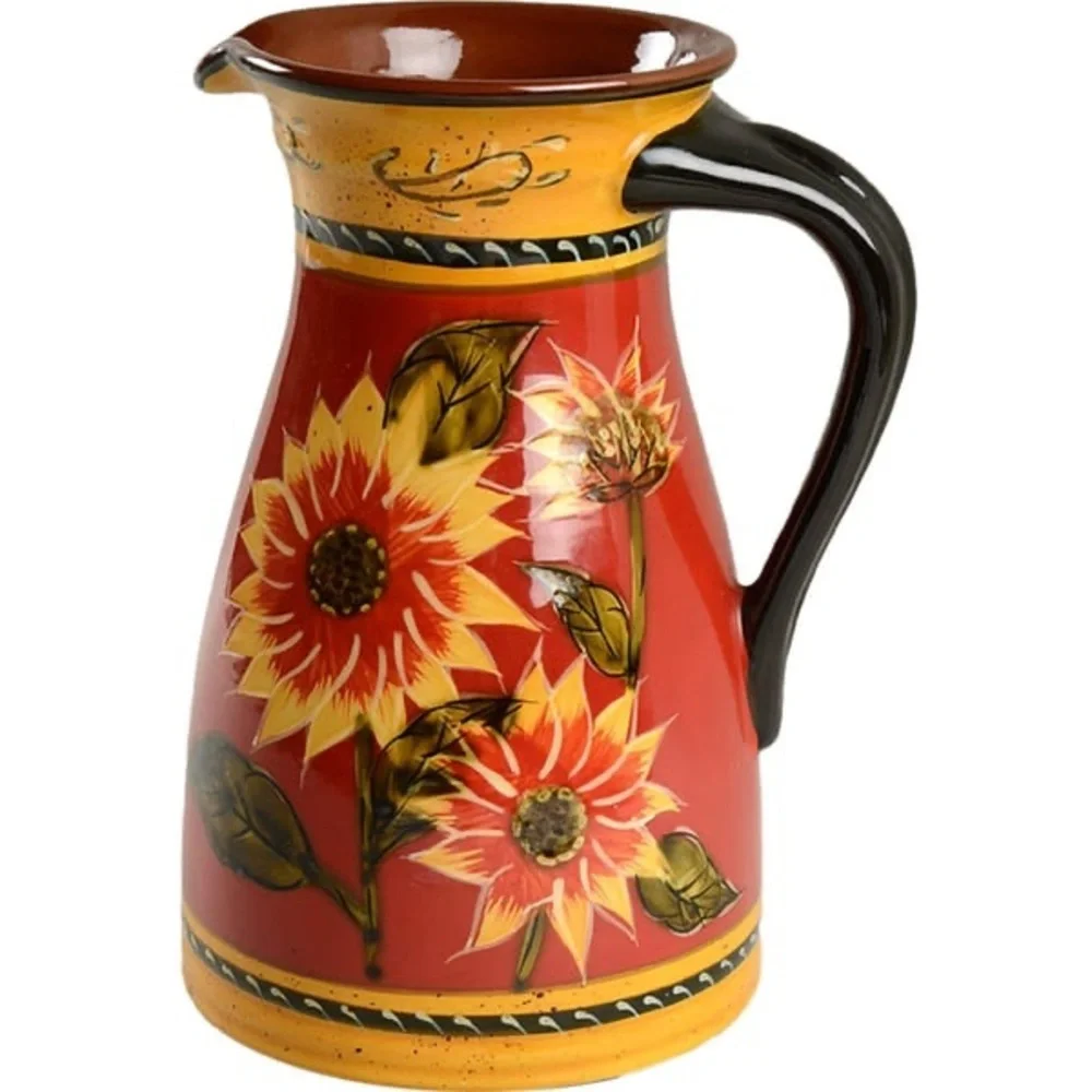 Pier 1 Imports Sunflower Pitcher Hand Painted Terracotta Tuscan Farmhouse